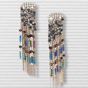 THEIA Fringe Drop Swarovski Crystal Gold Tone Earrings